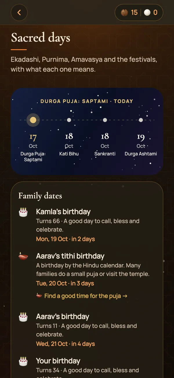 Sacred days and family dates